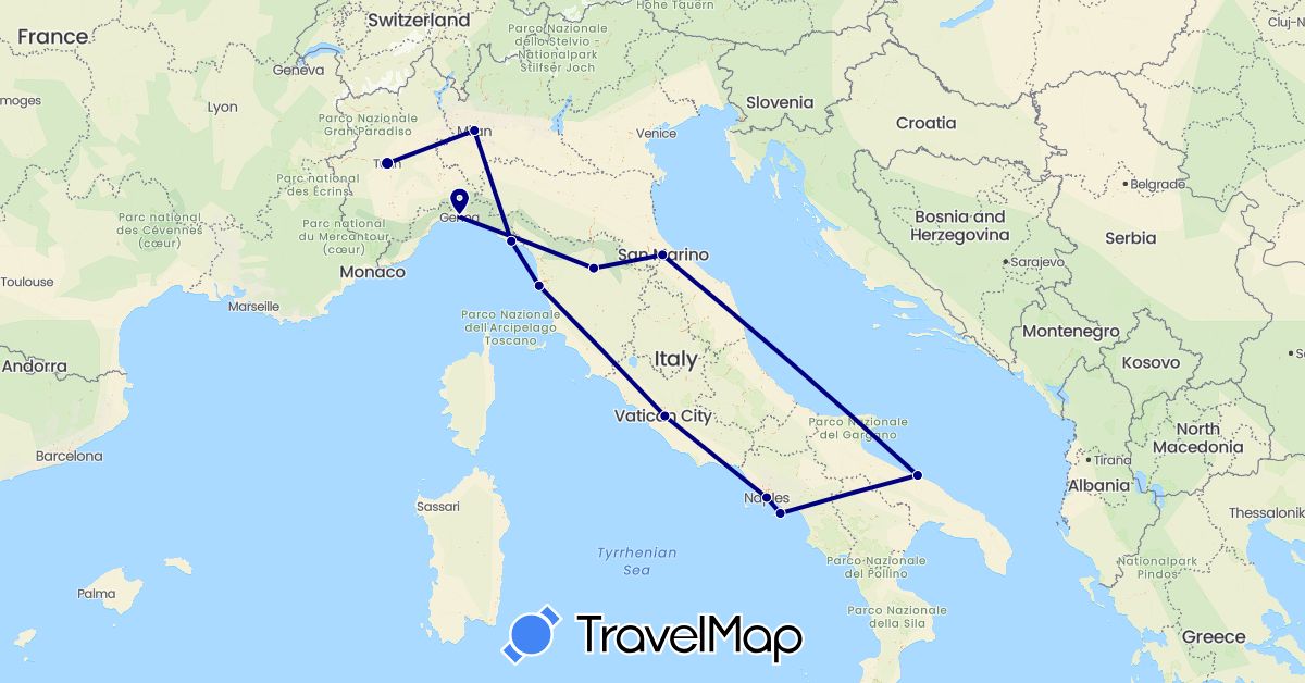 TravelMap itinerary: driving in Italy, San Marino (Europe)